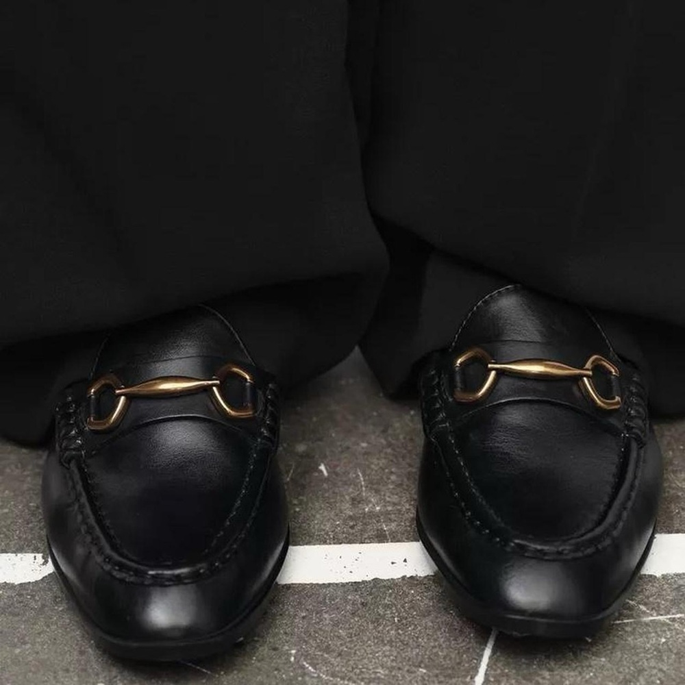 NWT Zara Leather Gold Hardware Loafers in Black - 7.5 - Picture 2 of 7